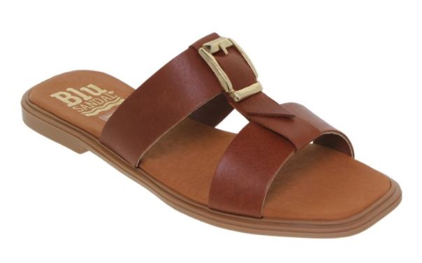 Mules camel en cuir