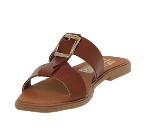 Mules camel en cuir