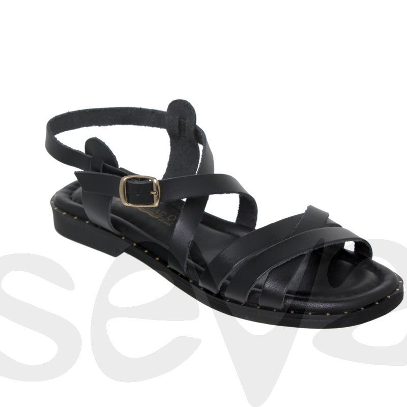 Sandales plates style spartiate en cuir