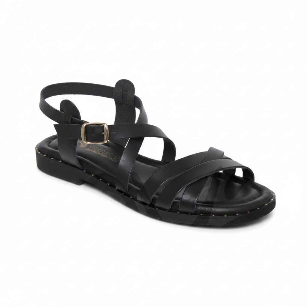 Sandales plates style spartiate en cuir