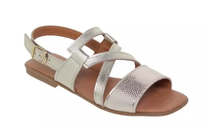 Sandales dorées en cuir avec brides